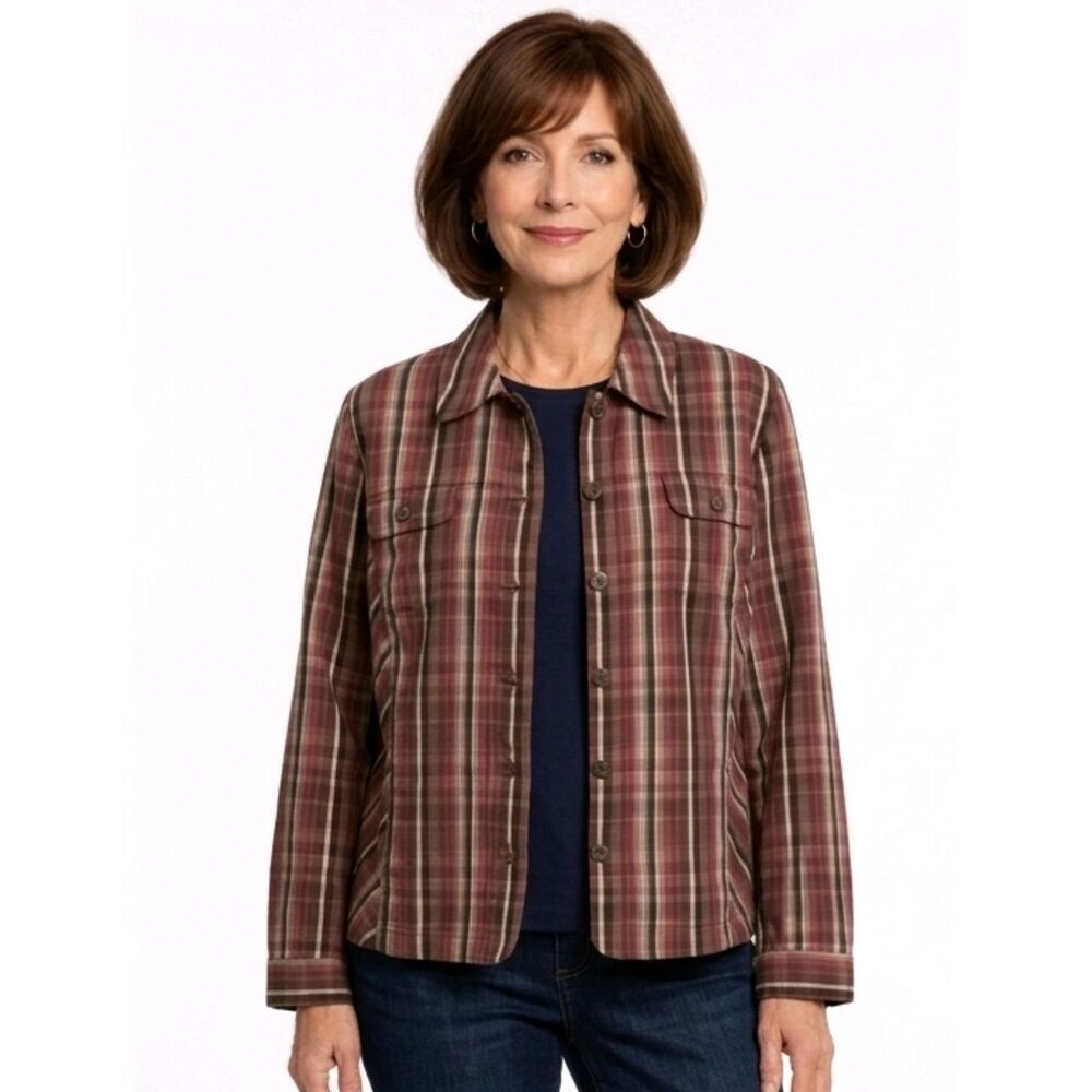 Christopher & Banks Fall Colored Plaid Stretch Button Up Jacket Size XL